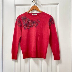 Vintage Martinna Collection Rhinestone Floral Cashmere Sweater Red